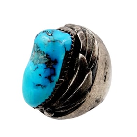 Big Vintage Navajo Turquoise Sterling Men's Ring Sz 11 32.3g