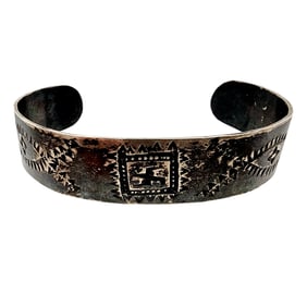 Pre-1940's Whirling Log Navajo Sterling Cuff Bracelet 12.2g