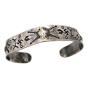 Pre-1940's Whirling Log Ingot? Navajo Sterling Hand Stamped Cuff Bracelet 17.2g