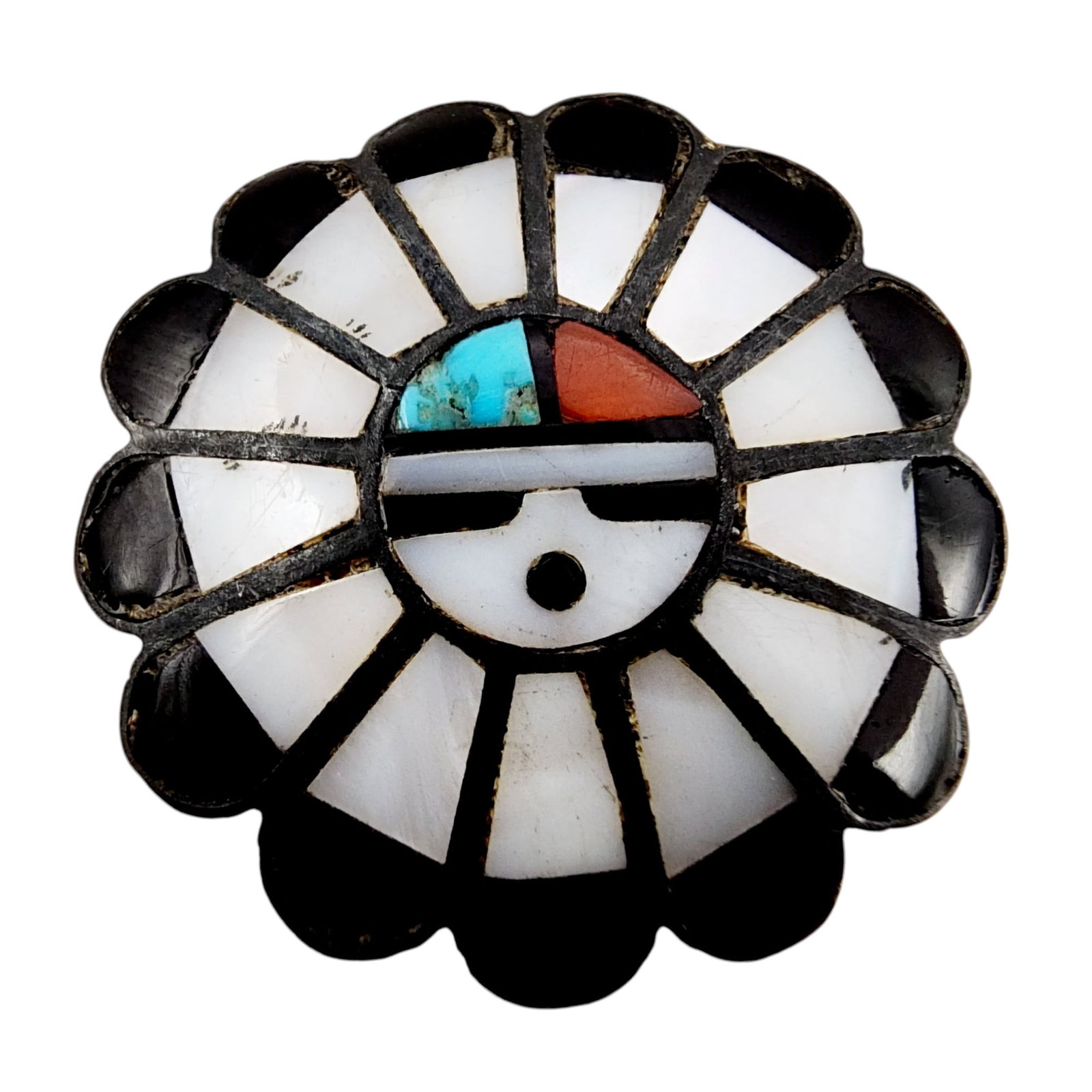 Vintage Zuni Sterling Multi Stone Sunface Inlay Ring Sz 7 7g (1 of 7)