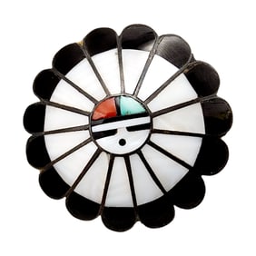 Vintage Zuni Sterling Multi Stone Sun Face Inlay Pendant Brooch 17g