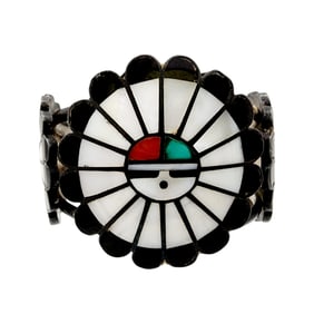 Vintage Zuni Sterling Multi Stone Sun Face Inlay Cuff Bracelet 40.7g
