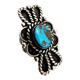 Vintage Navajo Sterling Turquoise Lasso Ring Sz 8 10g