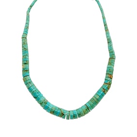 Vintage Santo Domingo Turquoise Heishe Bead Sterling Necklace 14.5g