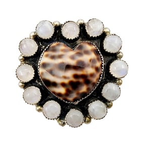 Huge Bernadine Begay Tsosie Navajo Sterling Moonstone Cowrie Ring Sz 7 35.7g