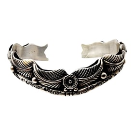 Rita Dawes Navajo Sterling Feather Stamped Cuff Bracelet 19.9g