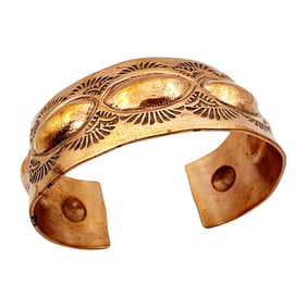 Ronnie Willie Navajo Copper Repousse Handstamped Cuff 43.6g
