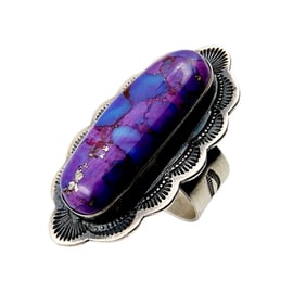 Bennie Ration& Rocki Gorman Navajo Purple Mohave Turquoise Hand Stamped Sterling Ring Sz 10.25 14.5g