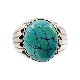 Vintage Elsie Yazzie Navajo Sterling Turquoise Ring Sz 8.25 7.7g