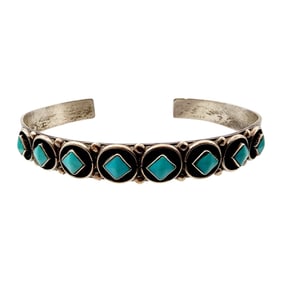 Vintage Fred Charley Navajo Sterling Shadowbox Turquoise Cuff 10.9g