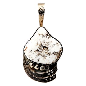 Navajo Signed 'RG' Sterling Handstamped White Buffalo Turquoise Pendant 14.7g