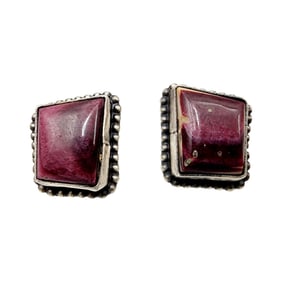 Navajo Signed 'S' Sterling Purple Spiny Oyster Earrings 6.3g