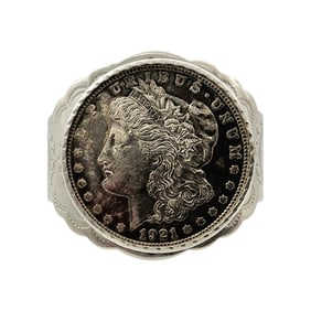 Navajo Sterling 1921 Morgan Dollar Handstamped Cuff 62.7g