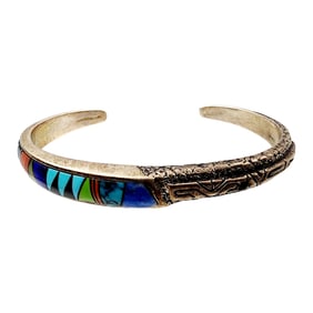 BG Mudd Sterling Textured Multistone Inlay Cuff 24.7g