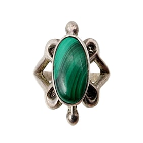 Vintage Chester Charley Navajo Sterling Malachite Sandcast Ring Sz 7.25 7.1g