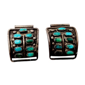 Vintage Zuni Sterling Cluster Turquoise Watch Tips 15.3g