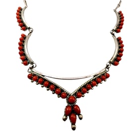 Vintage Glenda Eriacho Zuni Sterling Coral Snake Eye Necklace 16.4g