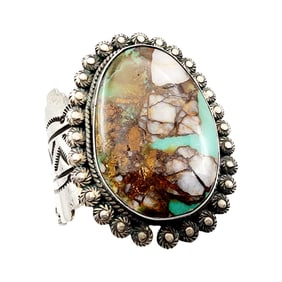 Substantial Robert Yellowhorse Navajo Stamped Turquoise Cuff Bracelet 93.4g