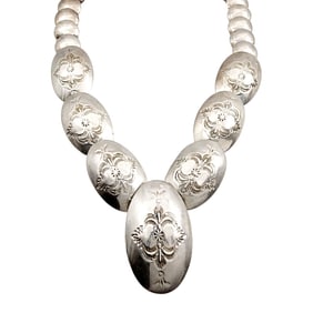 Vintage Alfred Martinez Navajo Sterling Handstamped Pillow Bead Necklace 65g