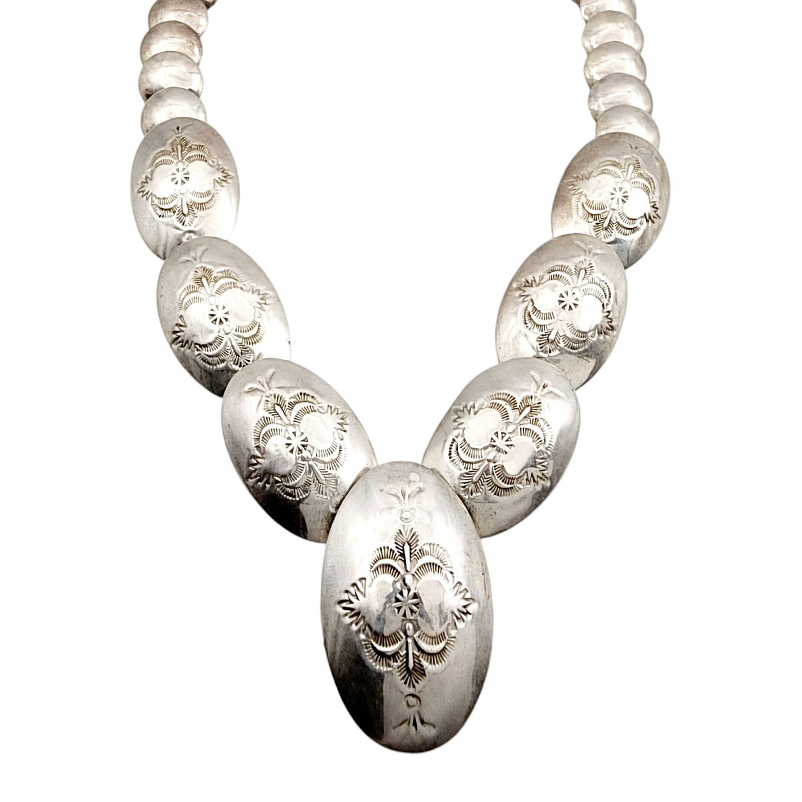 Vintage Alfred Martinez Navajo Sterling Handstamped Pillow Bead