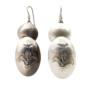 Vintage Alfred Martinez? Navajo Sterling Handstamped Pillow Bead Earrings 7.7g