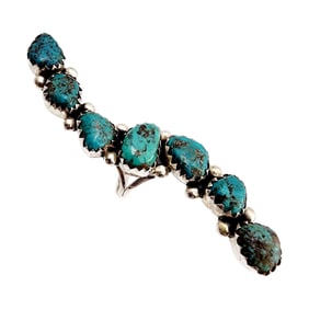 Cecil Henry? Navajo Sterling Turquoise Finger Length Ring Sz 7.5 21.3g