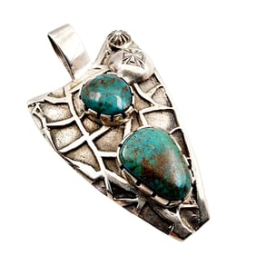 Vernon A Begaye Navajo Sterling Tufa Cast Turquoise Arrow Pendant 33.7g