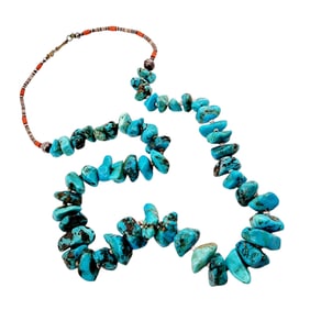 Santo Domingo Pueblo Sterling Turquoise Chunk Coral Heishe Bead Necklace 92.5g