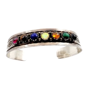 Jennifer Begay Navajo Sterling Multigem Stamped Cuff Bracelet 14.5g