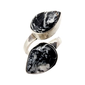 Bessie Skeets Navajo Sterling White Buffalo Turquoise Bypass Ring Adjustable 7.3g