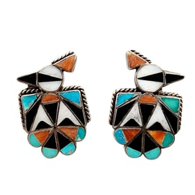 Vintage Zuni Sterling Multistone Inlay Thunderbird Earrings 7.9g