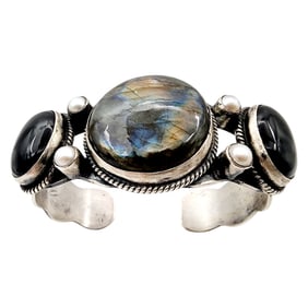 Chimney Butte Labradorite Onyx Pearl Sterling Cuff Bracelet 60.2g
