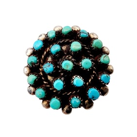 Vintage Zuni Sterling Turquoise Cluster Dome Ring Sz 8 6.3g
