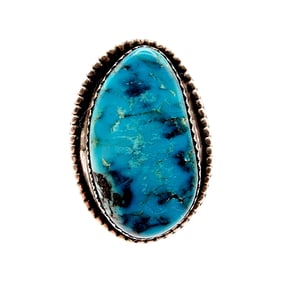 Vintage Navajo Signed 'PH' Big Sterling Turquoise Ring Sz 8 10.5g