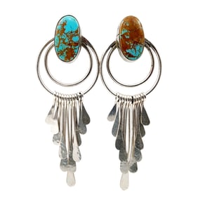 Andy Marion Navajo Sterling Turquoise Fringe Earrings 12.3g