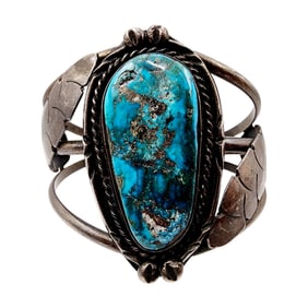 Vintage Roger Skeet Navajo Sterling Turquoise Cuff 39.4g
