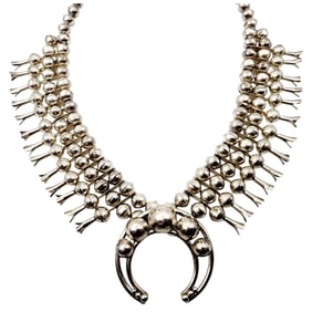 SL' Stanley Lee? Navajo Vintage Sterling Triple Bead Squash Blossom Necklace 134.2g
