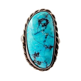 Vintage Navajo Sterling Turquoise Ring Sz 6.75 10.5g