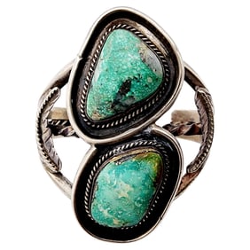 Vintage Jason Livingston Navajo Sterling Turquoise Cuff 68.2g