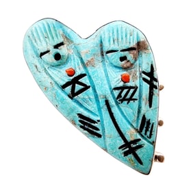 Valerie Comozona Zuni Sterling Carved Turquoise Corn Maiden Pendant/Brooch 6.1g