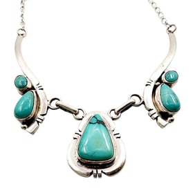 Elizabeth Etsitty Navajo Sterling Turquoise Necklace 26.1g