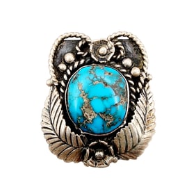 Signed 'ES' Navajo Sterling Turquoise Ring Sz 7.5 11.9g