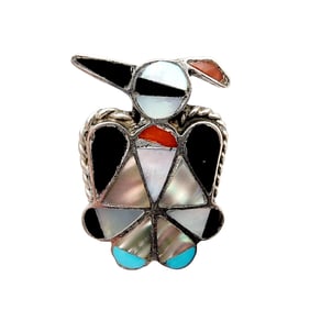 Vintage Zuni Sterling Inlay Thunderbird Ring Sz 7.5 7g