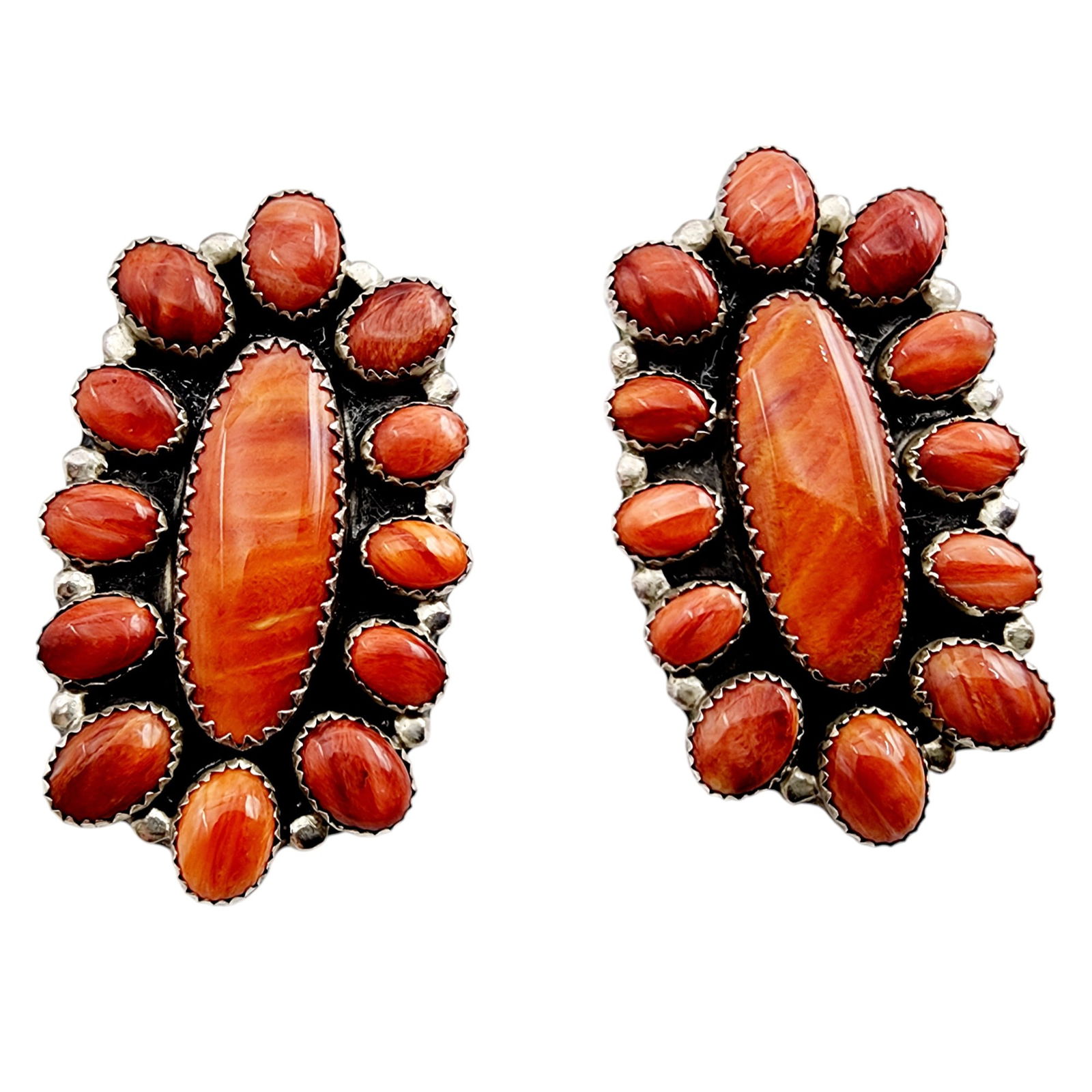 Amazing Jack Whittaker Navajo Sterling Spiny Oyster Cluster Earrings 14.7g: Amazing Jack Whittaker (Circle JW) Navajo Sterling Spiny Oyster Cluster Earrings 14.7g