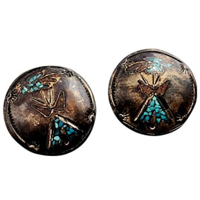Vintage Tommy Singer Navajo Sterling Chip Inlay Earrings 8.5g