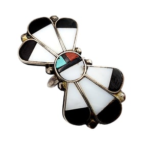 Big Vintage Zuni Sterling Inlay Sunface Ring Sz 5.5 11.2g