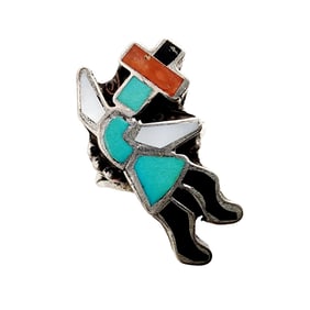 Vintage Zuni Sterling Rainbow Man Inlay Ring Sz 5 4.4g