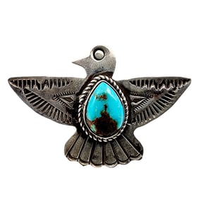 Oversized Navajo Signed 'CQ' Thunderbird Turquoise Ring Sz 8.5 17g