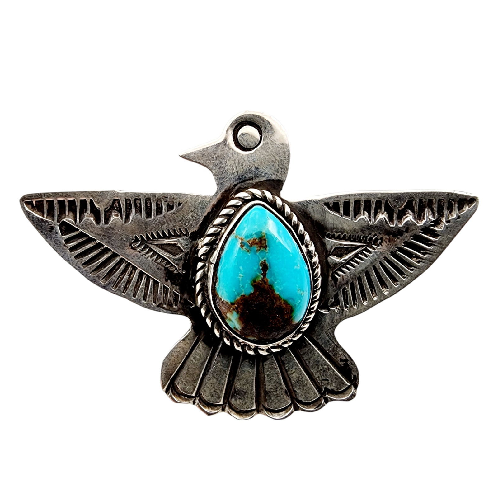 Oversized Navajo Signed 'CQ' Thunderbird Turquoise Ring Sz 8.5 17g (1 of 8)