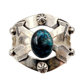 Huge Vintage Navajo Sterling Turquoise Crossed Arrows Cuff Bracelet 61.9g